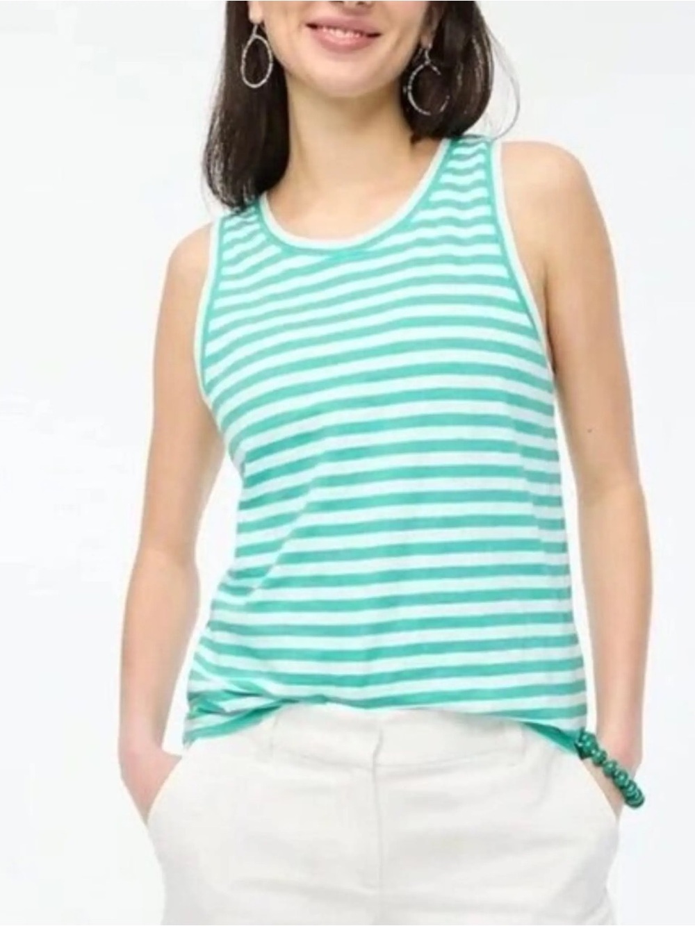 J. Crew Factory Green and White Striped girlfriend Tank Top size medium